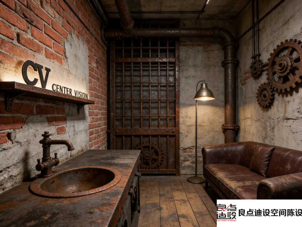 爆款工业风美容院装修软装设计!红砖金属皮革，三元素秒变打卡圣地​